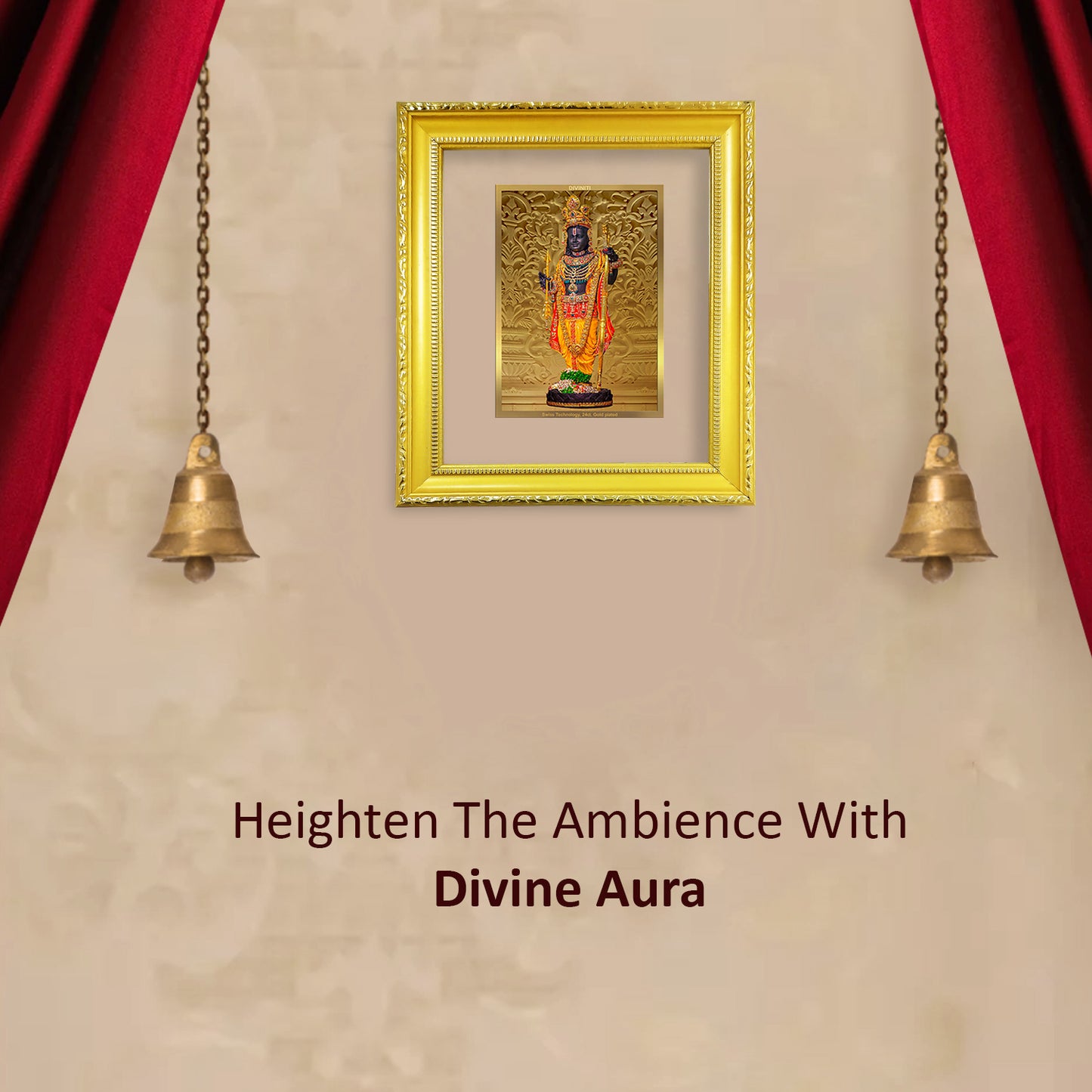 DIVINITI 24K Gold Plated Foil Ram Lalla Photo Frame for Home & Office Decor, Table Decor, Wall Decor, Puja Room & Gift DG 101 Size 1 (15.3x14.9 CM)