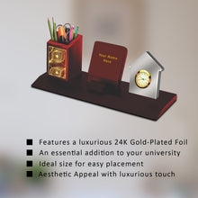 Load image into Gallery viewer, Diviniti Customized Pen Holder with 24K Gold Plated Feather &amp; Round Watch For University