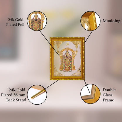 DIVINITI 24K Gold Plated Foil Tirupati Balaji Photo Frame Idol for Home Decor, Puja Room, Table Top, Wall Hanging, Workshop, Gift|DG103 Size 2 (22.6x18.4 CM)