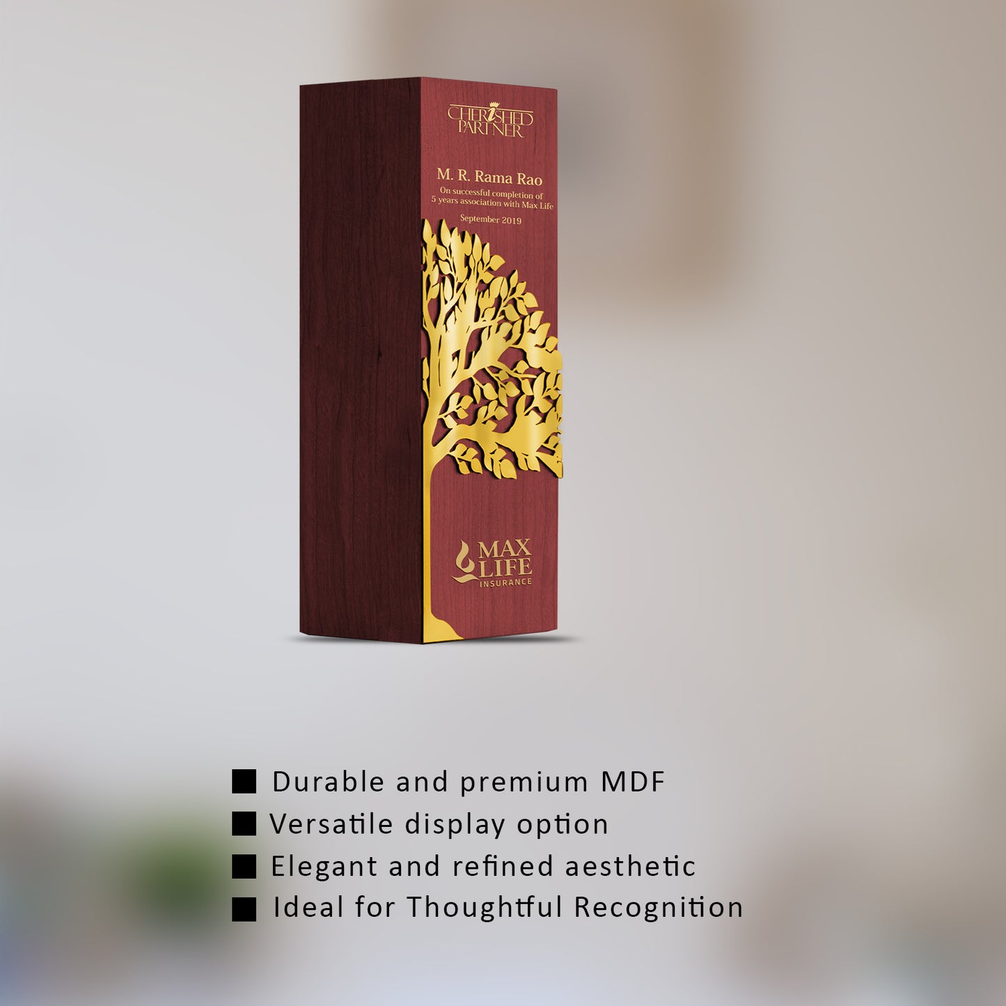 Customized Trophy with Metal Tree & Matter Printed For Corporate Gifting