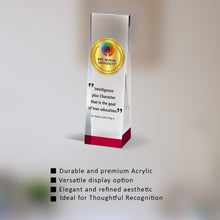 Load image into Gallery viewer, Customized Acrylic Trophy with Matter Printed on 24K Gold Plated Logo For Corporate Gifting