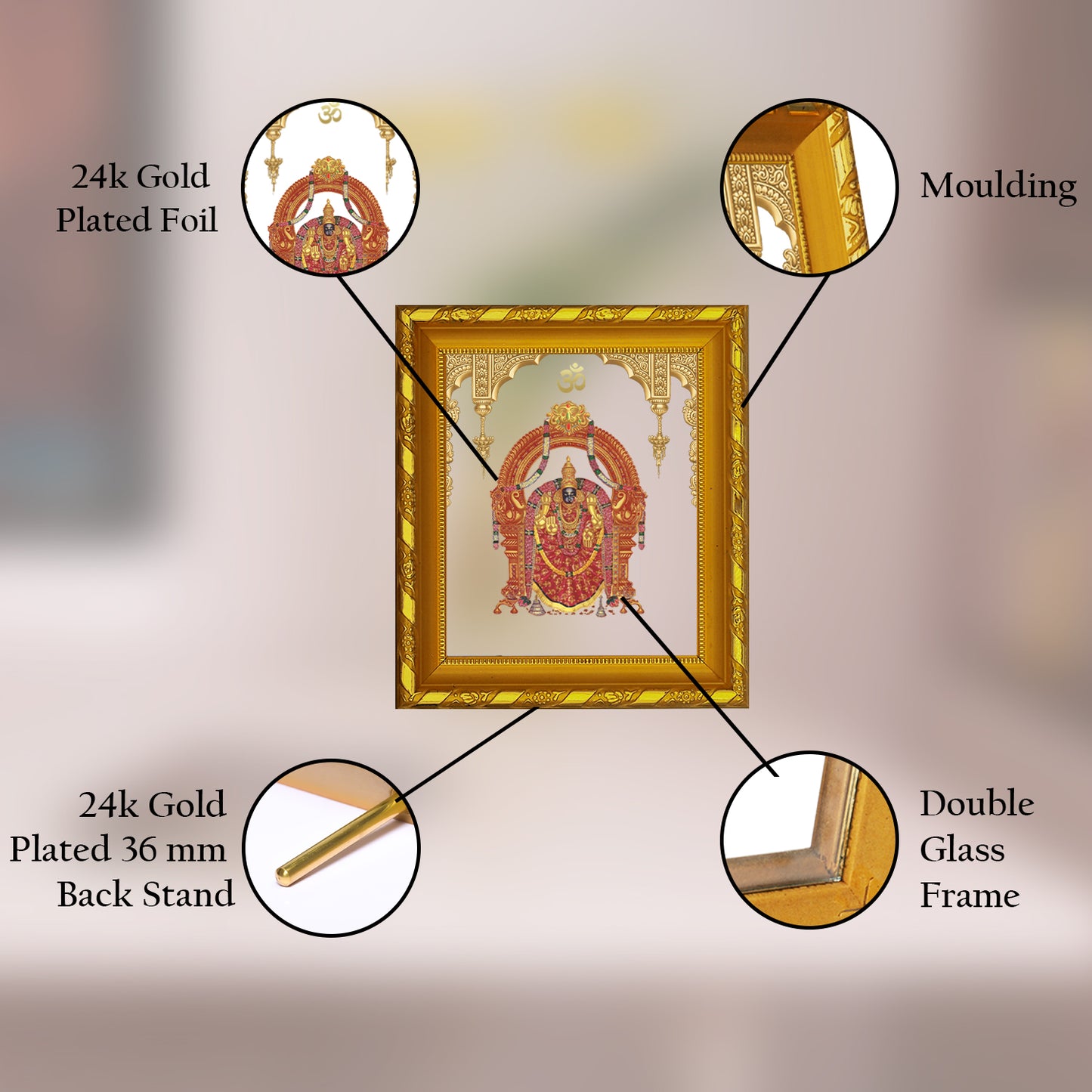 DIVINITI 24K Gold Plated Foil Padmavathi Photo Frame for Home & Office Decor and Tabletop DG 103 Size 1 (15.3x14.9 CM)