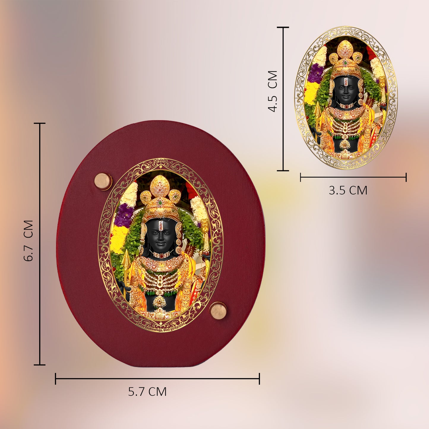 Diviniti 24K Gold Plated Foil Ram Lalla Frame For Car Dashboard, Home Decor, Table, Gift, Puja Room (6.7 x 5.7 CM)
