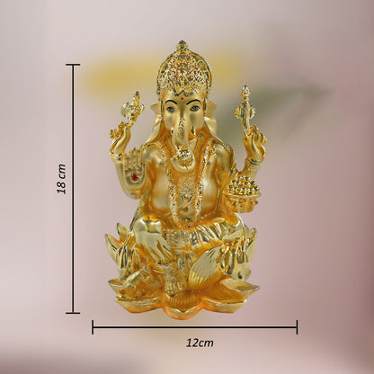 DIVINITI 24K Gold Plated Lord Ganesha Idol | Exquisite Divine Statue for Home Decor, Office, Pooja Room & Gift (18x12 CM)