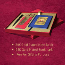 Load image into Gallery viewer, Diviniti Combo of 24K Gold Plated Note Book with Pen &amp; 24K Gold Plated Bookmark For Wedding Gift