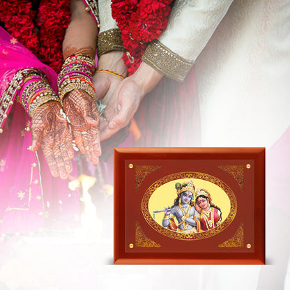 DIVINITI 24K Gold Plated Foil Radha Krishna Photo Frame for Home Decor, Puja Room, Wall Hanging, Tabletop, Workshop, Gift MDFS3 (30.2x22.7)