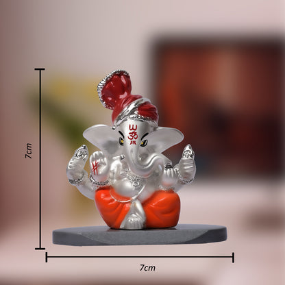 DIVINITI 999 Silver Plated Pagdi Lord Ganesha Statue Idol For Easy To Carry, Car Dashboard, Home Decor, Table Top, Puja Room, Gift (7x7 CM)