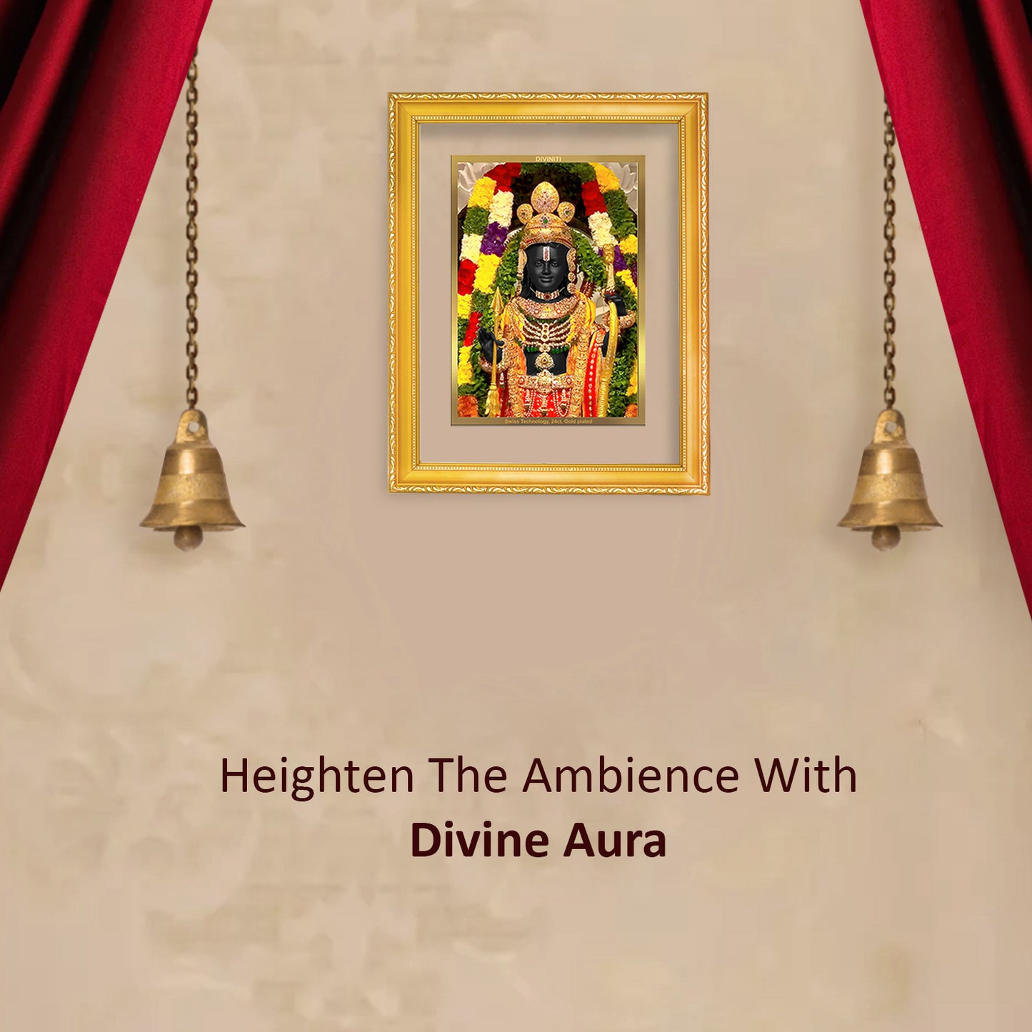 DIVINITI 24K Gold Plated Foil Lord Ram Lalla Modern Photo Frame Idol for Puja Room, Workshop, Home Wall Decor, Gift | DG101 Size 2 (22.6x18.4 CM)