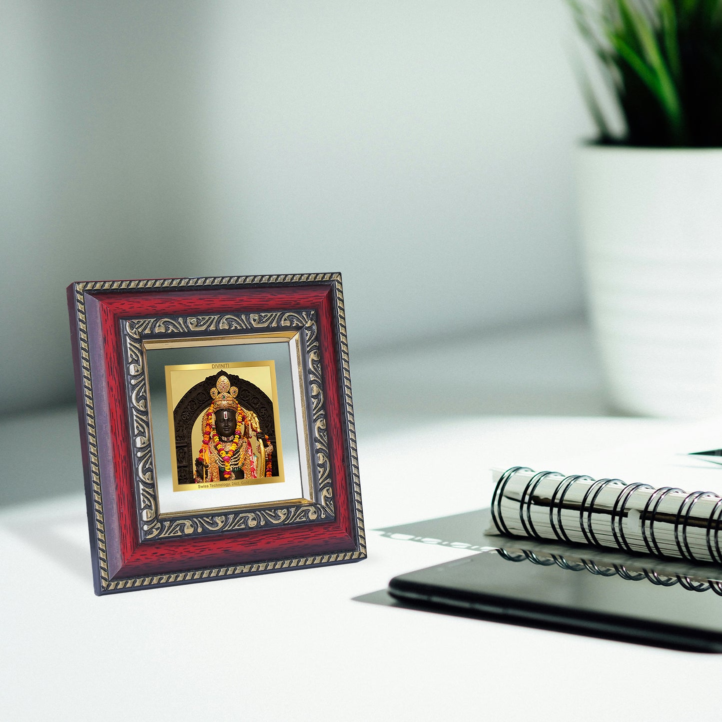 DIVINITI 24K Gold Plated Lord Ram Lalla Photo Frame Idol for Home Decor, Workshop, Puja Room, Wall Hanging, Table Top, Gifts|DG105S1A (10x10 CM)
