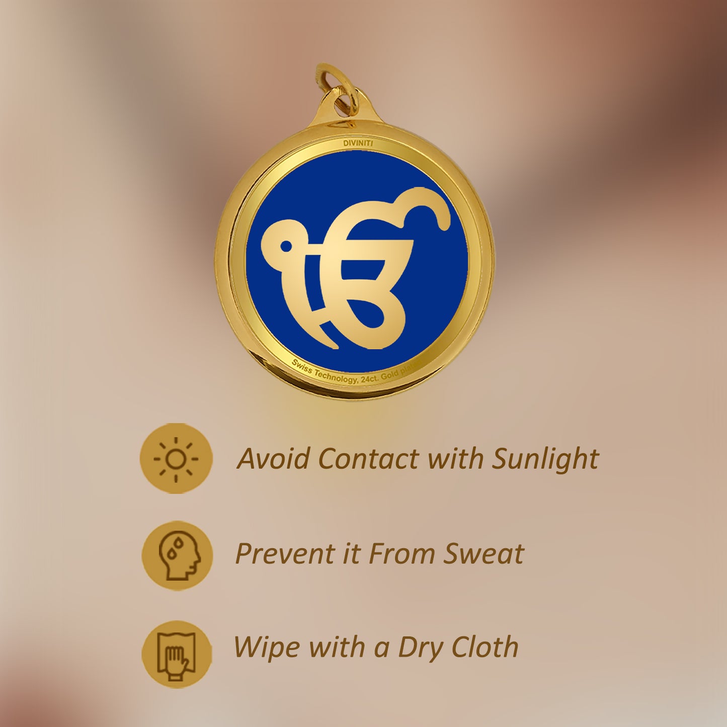 Diviniti 24K Gold Plated  Khanda Sahib & Ik Onkar 22MM Double Sided Pendant For Men, Women & Kids