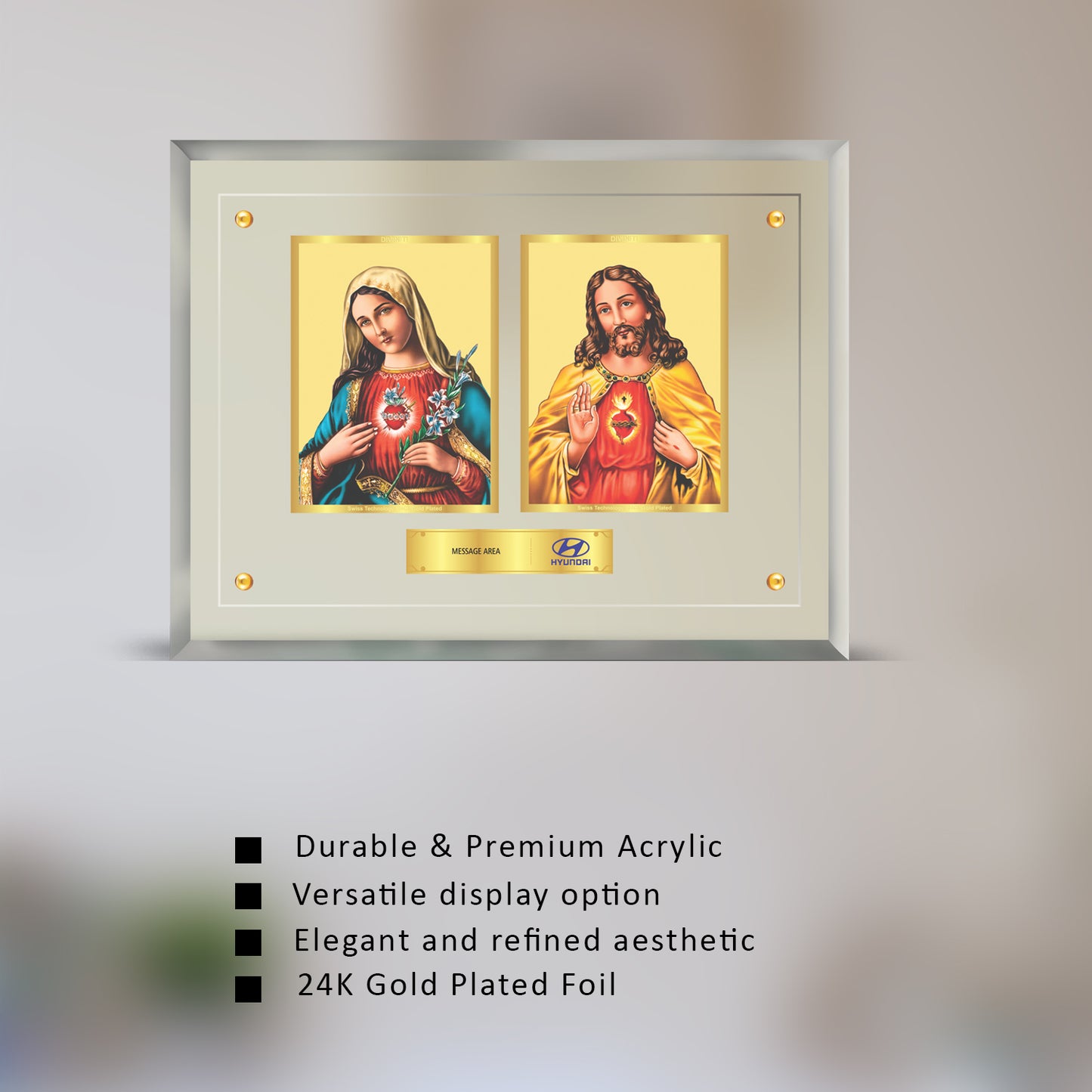 24K Gold Plated Foil Jesus & Mother Mary Customized Photo Frame For Corporate Gifting