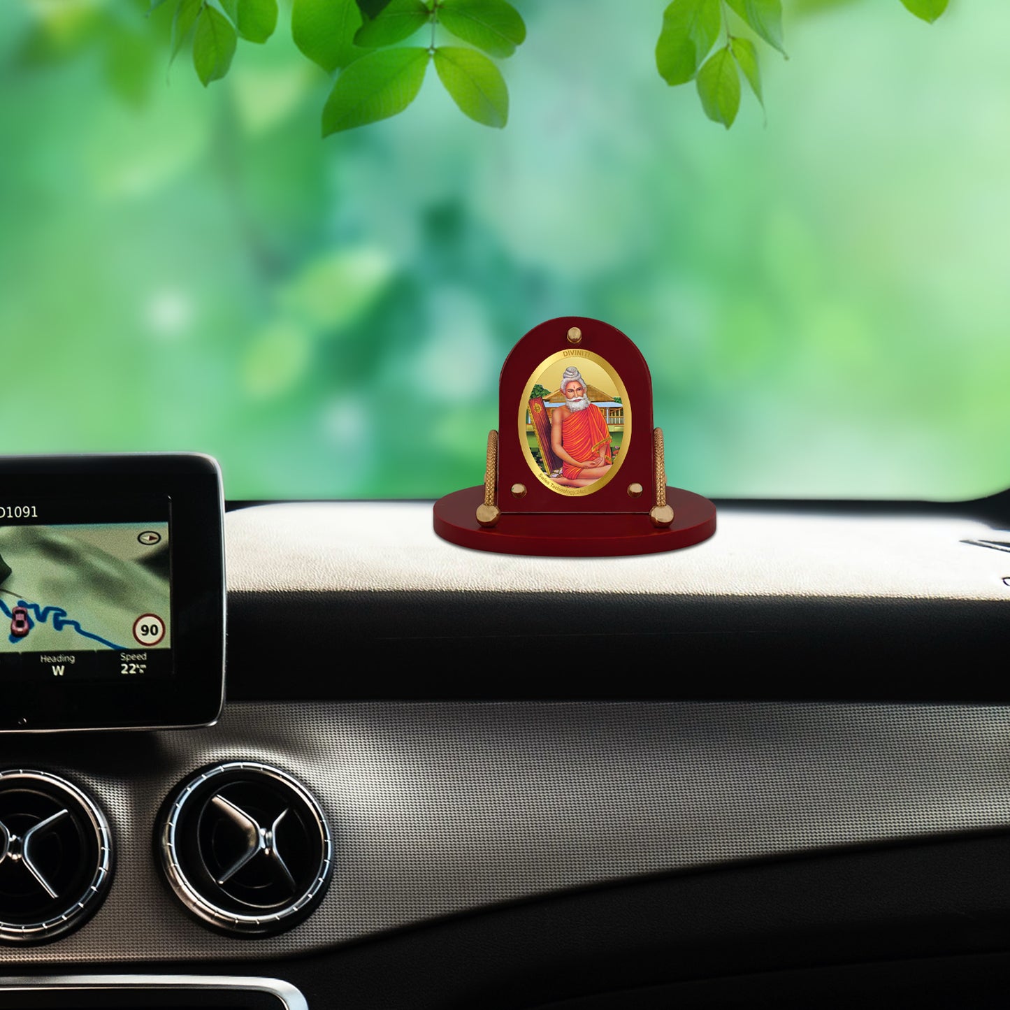 Diviniti 24K Gold Plated Foil Baba Lokenath Frame for Car Dashboard, Home Decor, Table & Office (8 CM x 9 CM)