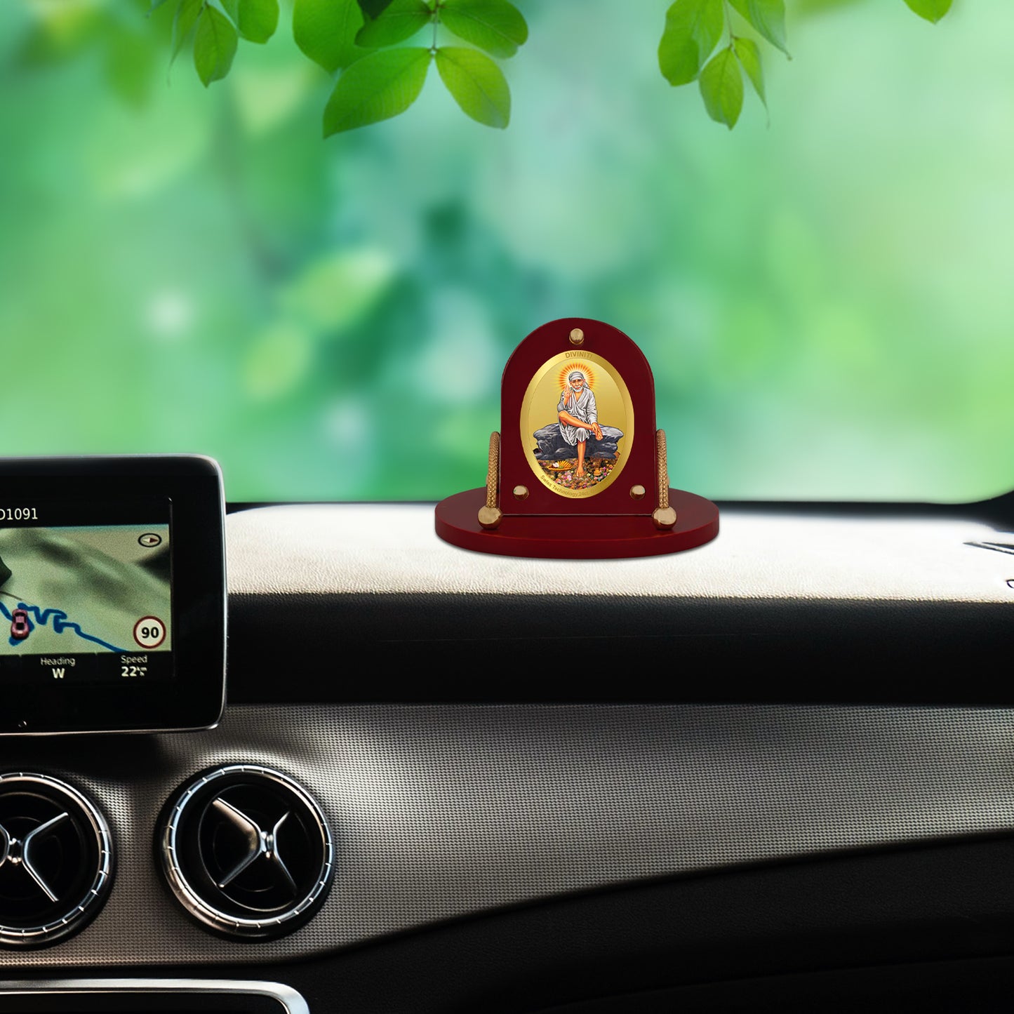 Diviniti 24K Gold Plated Foil Sai Baba Frame for Car Dashboard, Home Decor, Table & Office (8 CM x 9 CM)