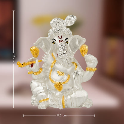 DIVINITI 999 Silver Plated Lord Ganesha Statue For Making Every Occasion Special, Representation of Love, Joy, and Prosperity Idol For Office Decor (11X8.5CM)
