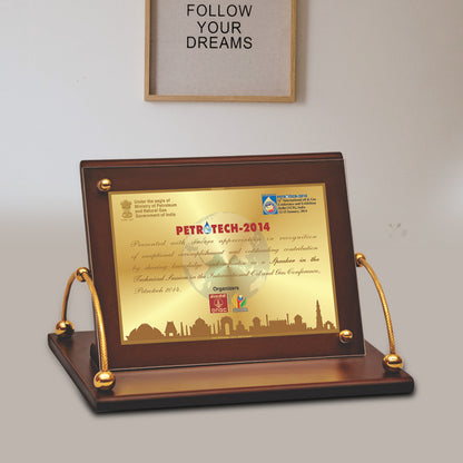 Customized MDF Memento With Matter Printed on 24K Gold Plated Foil For Corporate Gifting