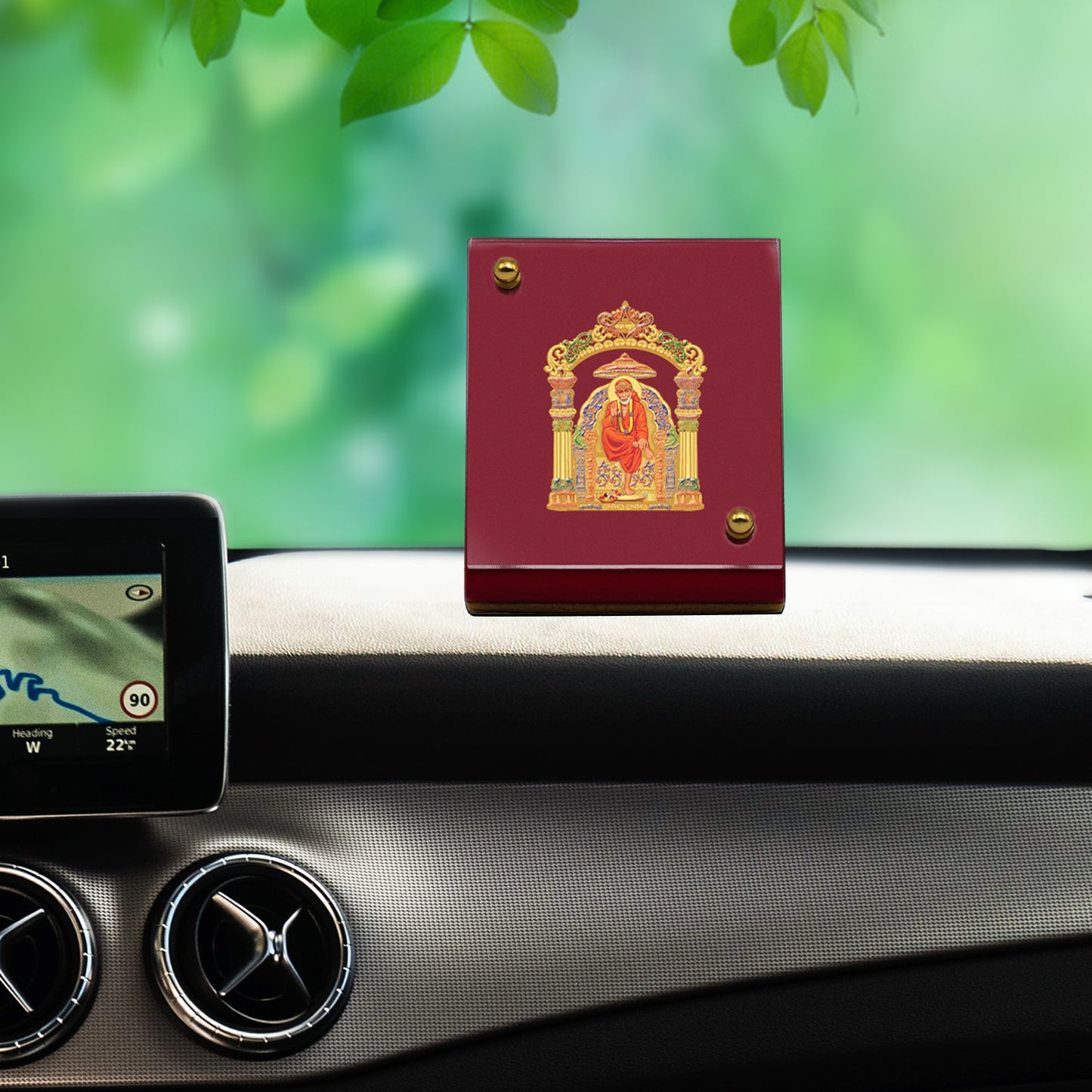Diviniti 24K Gold Plated Foil Sai Baba Frame For Car Dashboard, Home Decor Showpiece, Prayer, Gift (5.5 x 6.5 CM)