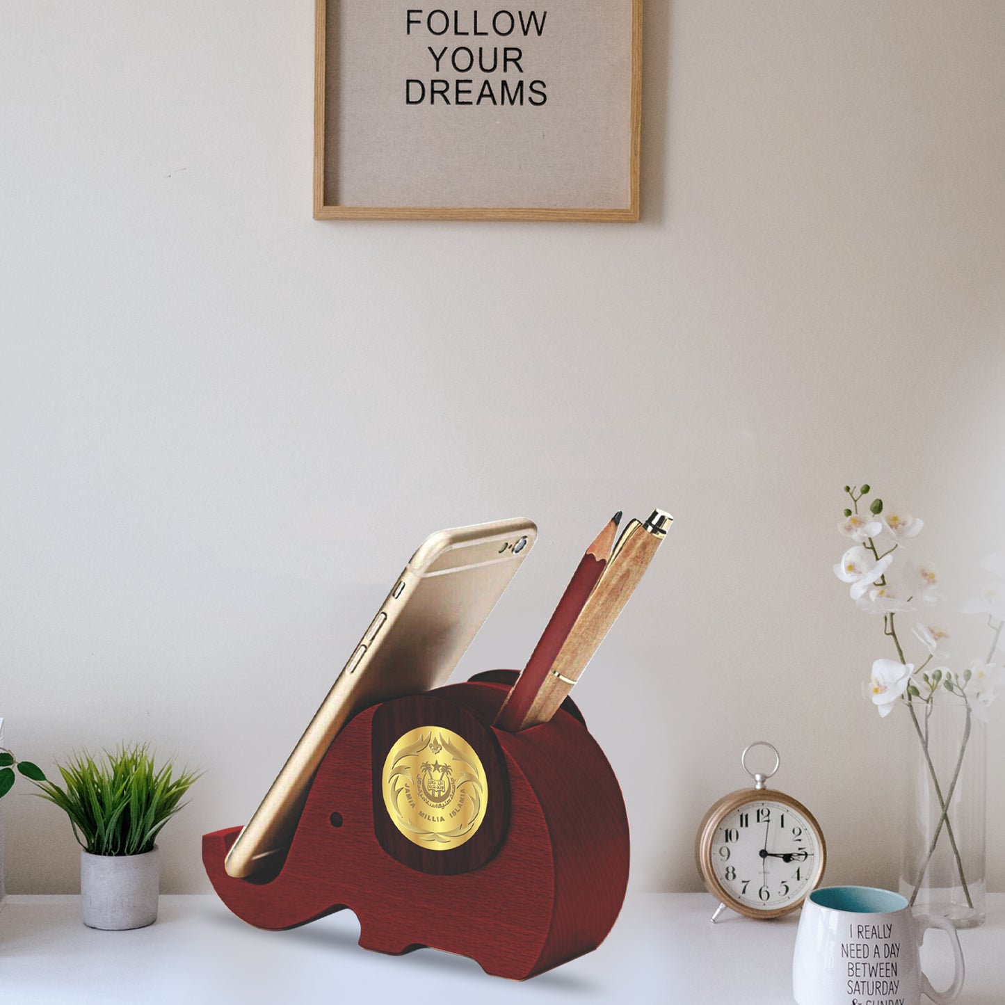 Customized MDF Pen Holder With Colored Logo For Corporate Gifting