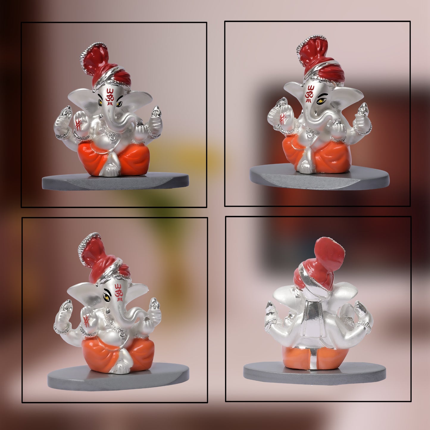 DIVINITI 999 Silver Plated Pagdi Lord Ganesha Statue Idol For Easy To Carry, Car Dashboard, Home Decor, Table Top, Puja Room, Gift (7x7 CM)