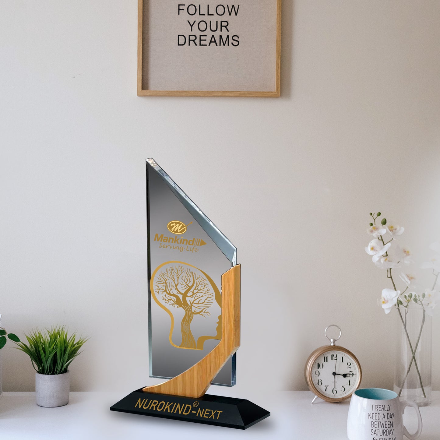 Customized Base Acrylic Trophy with Matter Printed For Corporate Gifting