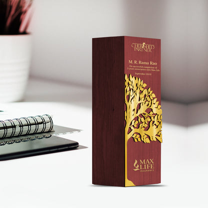 Customized Trophy with Metal Tree & Matter Printed For Corporate Gifting