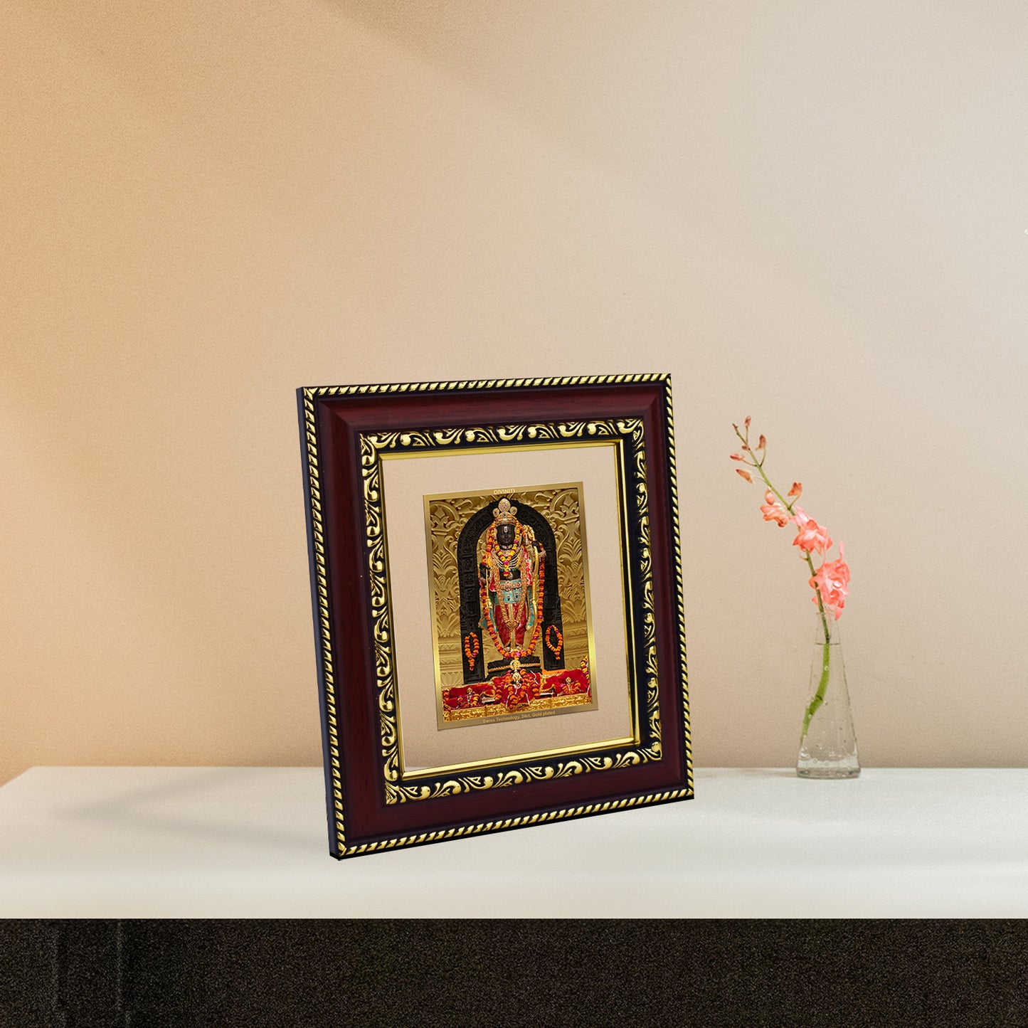 DIVINITI 24K Gold Plated Foil Ram Lalla Photo Frame for Home & Office Decor, Table Top, Wall Decor, Puja Room & Gift DG 105 Size 1 (17.7x15.7 CM)