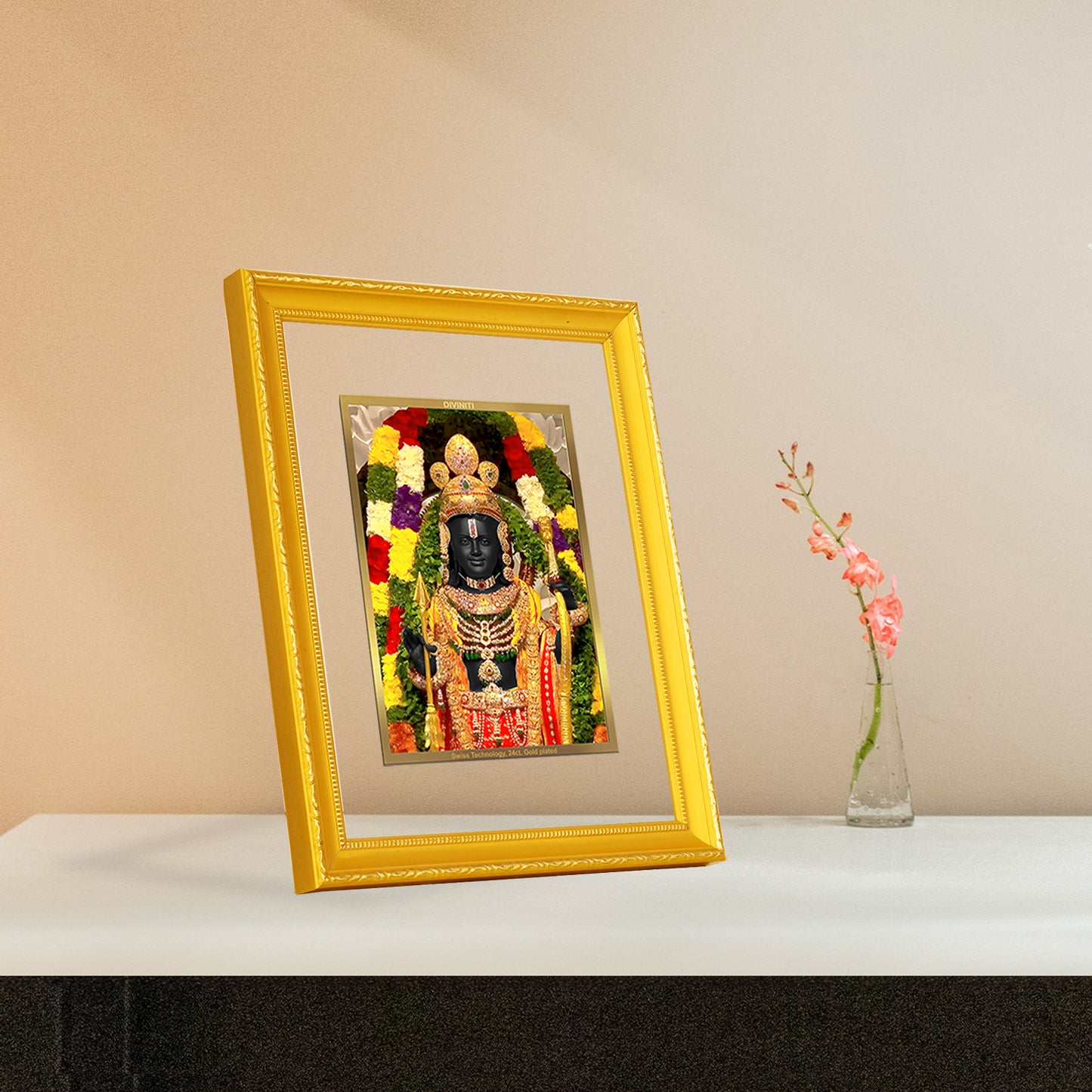 DIVINITI 24K Gold Plated Foil Lord Ram Lalla Modern Photo Frame Idol for Puja Room, Workshop, Home Wall Decor, Gift | DG101 Size 2 (22.6x18.4 CM)