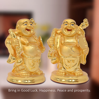 DIVINITI 24K Gold-Plated Laughing Buddha Idol Embrace Joy, Prosperity, and Happiness for Home Office Décor, Tabletop, Gift (10.5x7 CM)