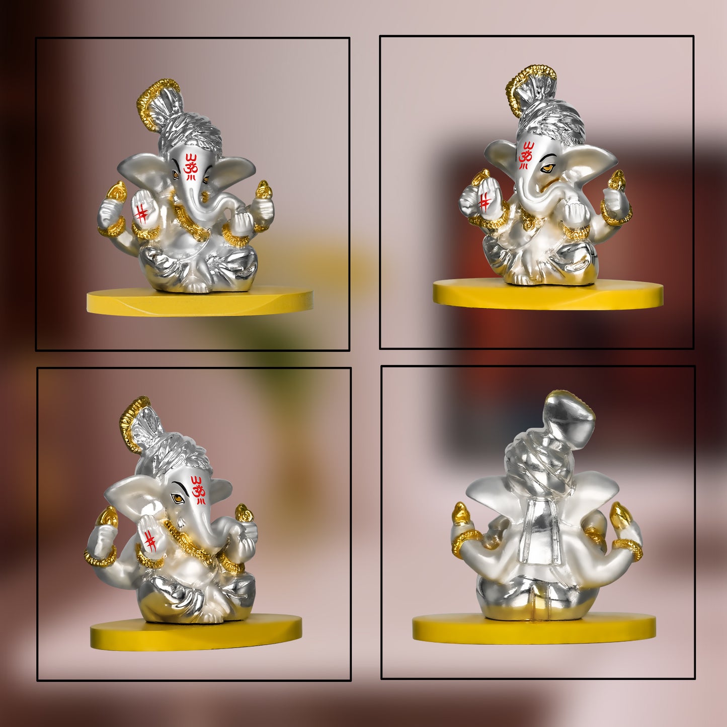 DIVINITI 999 Silver Plated Pagdi Lord Ganesha Elegant Statue Idol For Car Dashboard, Home Decor, Tabletop, Puja Room and Luxury Gift (7x7 CM)