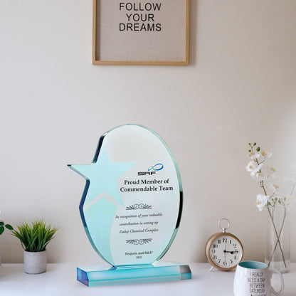 Customized Crystal Trophy with Matter Printed For Corporate Gifting