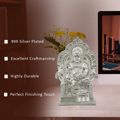 DIVINITI 999 Silver Plated Lord Kuber Statue For Wealth and Good Fortune into Your Life, Spiritual and Decorative Use Idol For Home Decor Showpiece, Office, Luxury Gift (17.5x12 CM)