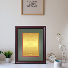 Load image into Gallery viewer, Customized Heritage Certificate with Matter Printed On 24K Gold Plated Foil For University Students (42 x 34 CM)