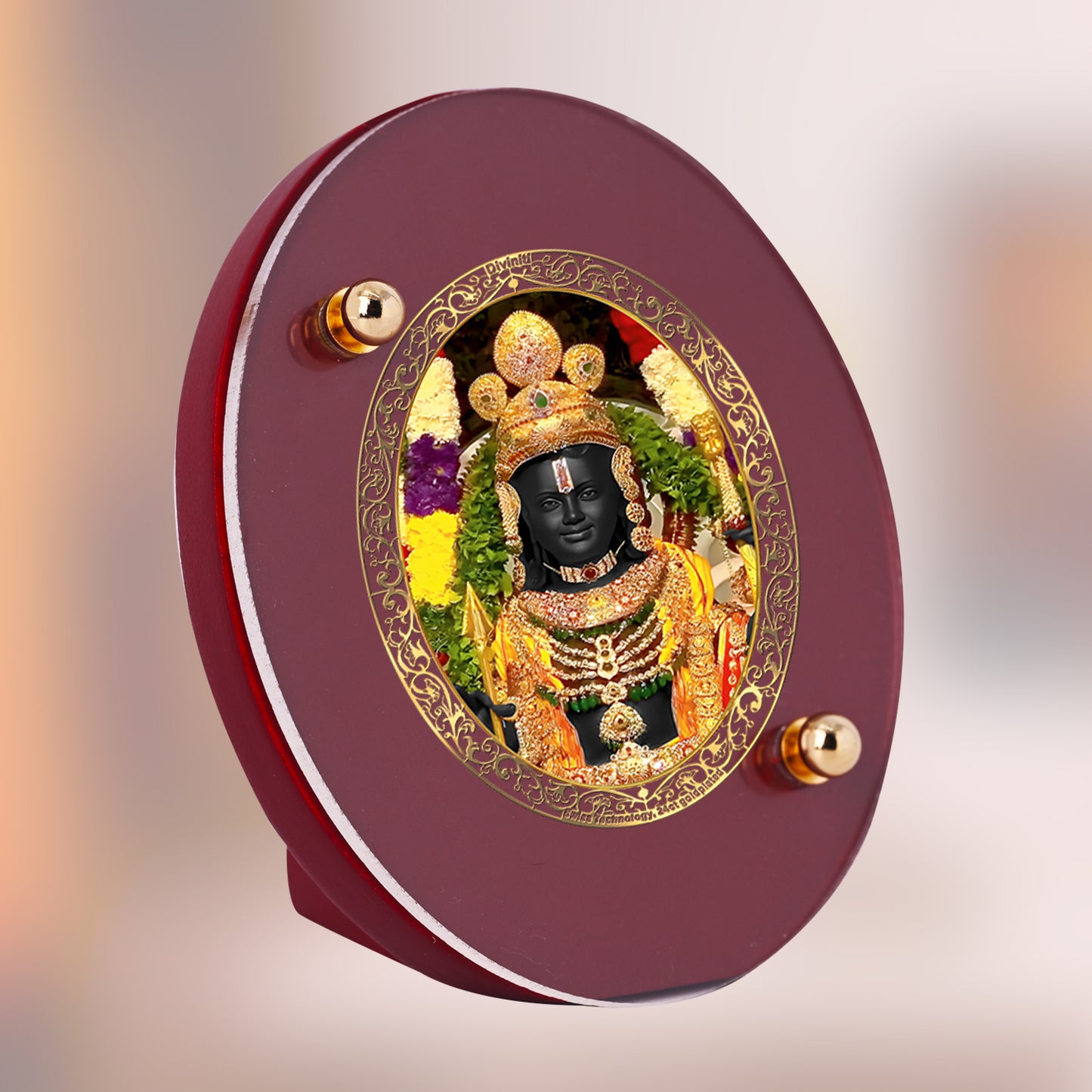 Diviniti 24K Gold Plated Foil Ram Lalla Frame For Car Dashboard, Home Decor, Table, Gift, Puja Room (6.7 x 5.7 CM)