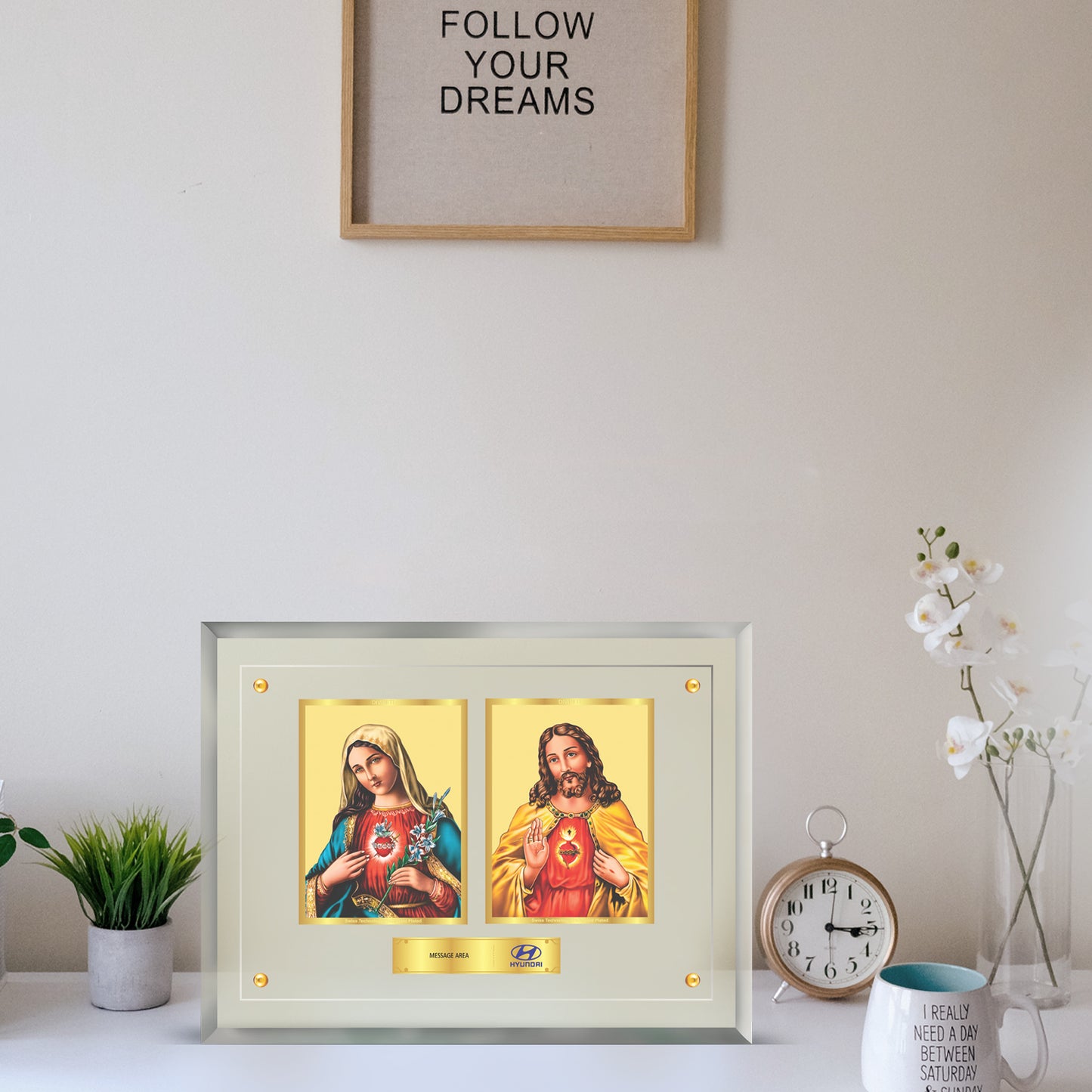 24K Gold Plated Foil Jesus & Mother Mary Customized Photo Frame For Corporate Gifting