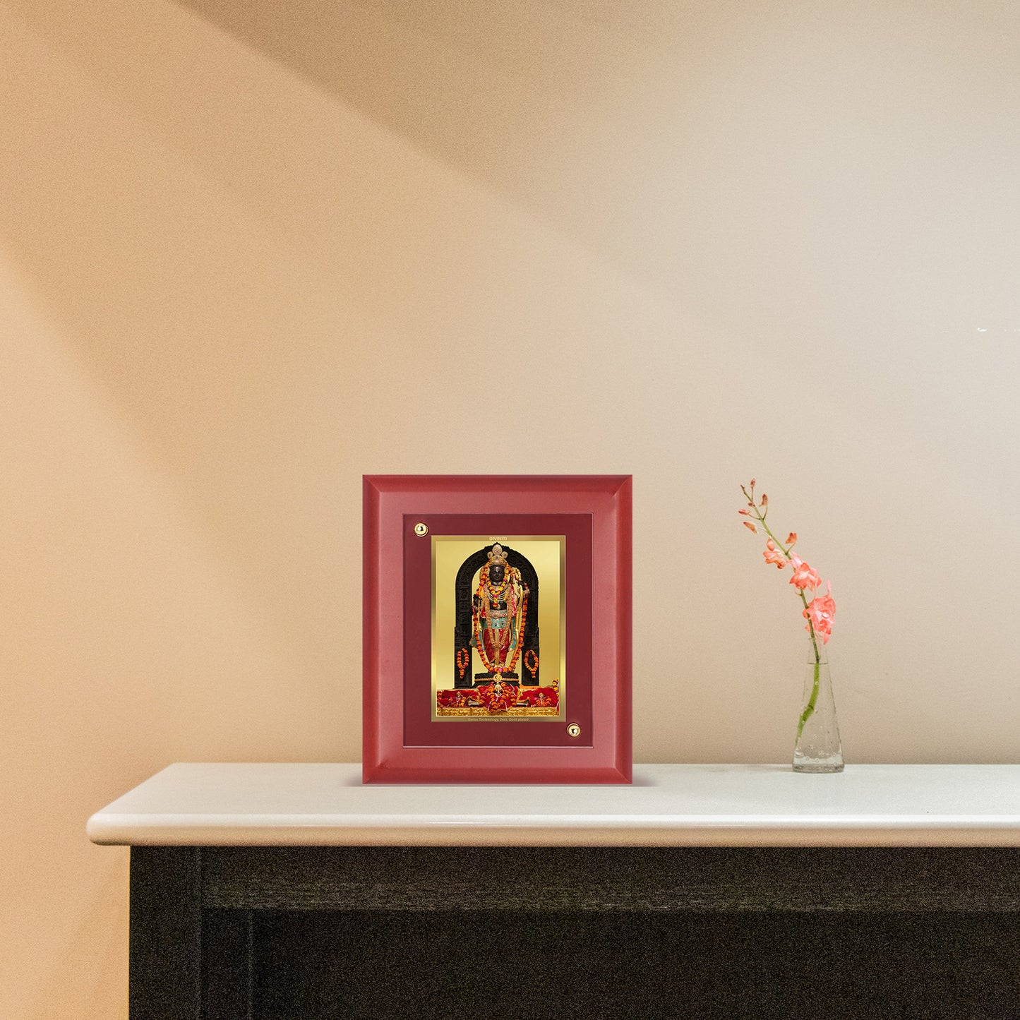DIVINITI 24K Gold Plated Foil Ram Lalla Photo Frame Idol for Home Wall Decor, Table Top, Puja Room , Luxury Gift|MDF Size 1 (16.7x14.2 CM)