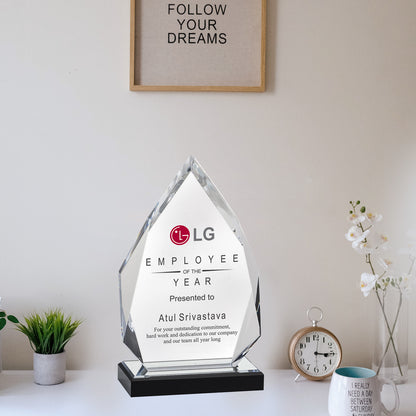 Customized Crystal Trophy with Matter Printed For Corporate Gifting