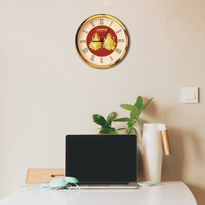 Diviniti 24K Gold Plated Round Analog Wall Clock For Wedding Gift (10 inch x 10 inch)