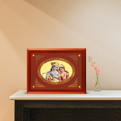DIVINITI 24K Gold Plated Foil Radha Krishna Photo Frame for Home Decor, Puja Room, Wall Hanging, Tabletop, Workshop, Gift MDFS3 (30.2x22.7)