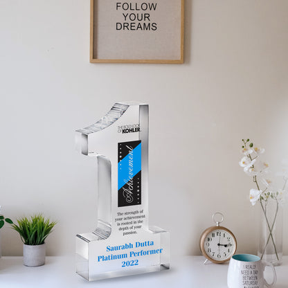 Customized Crystal Trophy with Matter Printed For Corporate Gifting