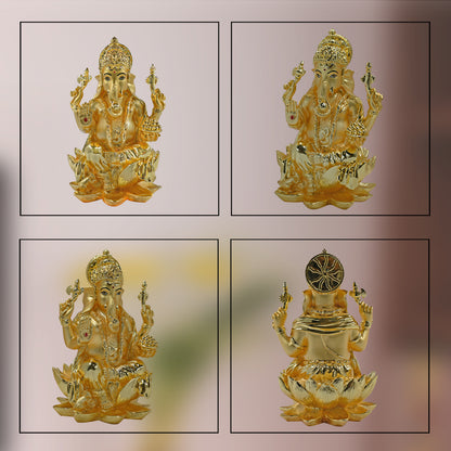 DIVINITI 24K Gold Plated Lord Ganesha Idol | Exquisite Divine Statue for Home Decor, Office, Pooja Room & Gift (18x12 CM)