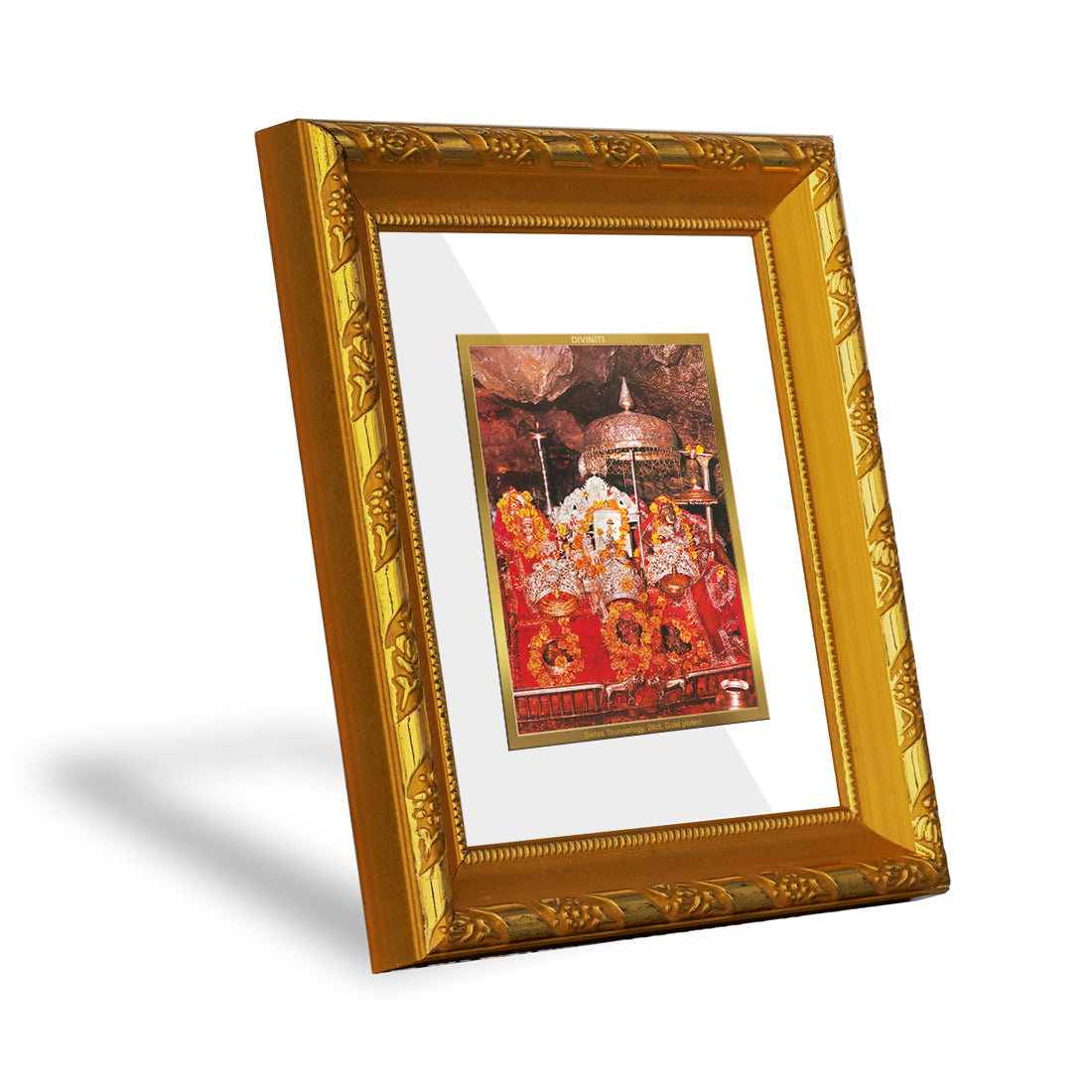 DIVINITI 24K Gold Plated Foil Mata Ka Darbar Photo Frame for Home Wall Decor, Puja Room DG 103 Size 1 (15.3x14.9 CM)