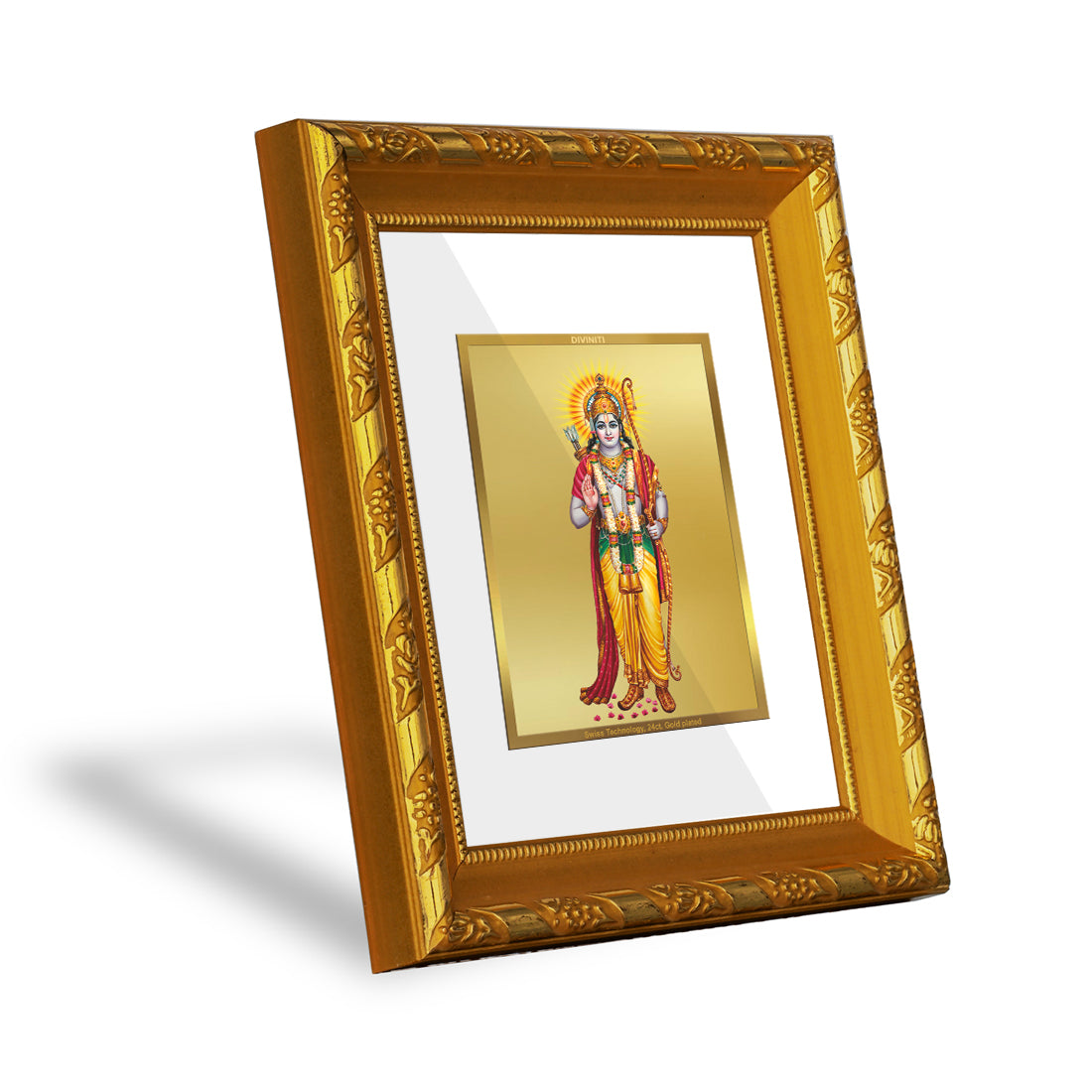 DIVINITI 24K Gold Plated Foil Lord Ram Photo Frame for Home Wall Decor, Puja, Diwali Gift DG 103 Size 1 (15.3x14.9 CM)