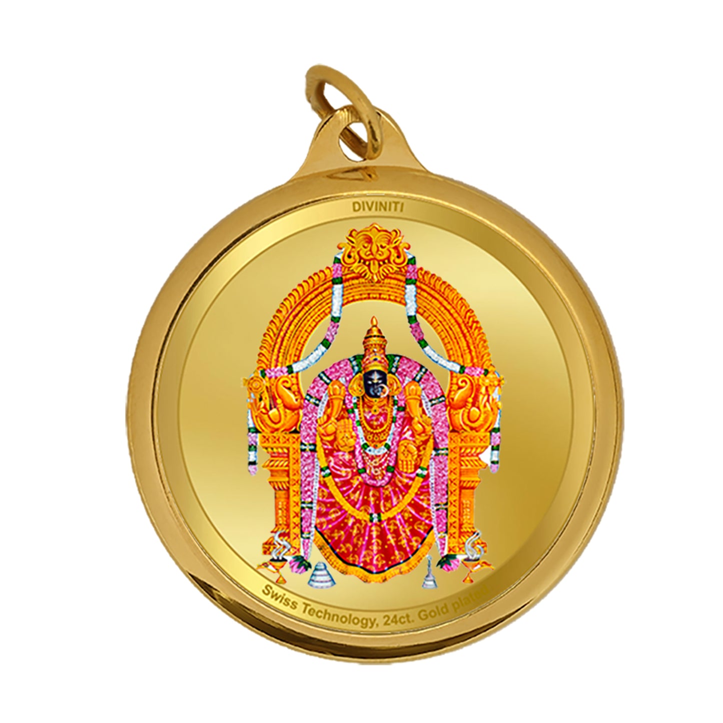 DIVINITI 24K Gold Plated Padmawati & Tirupati Balaji 18MM Double Sided Pendant For Men, Women & Kids