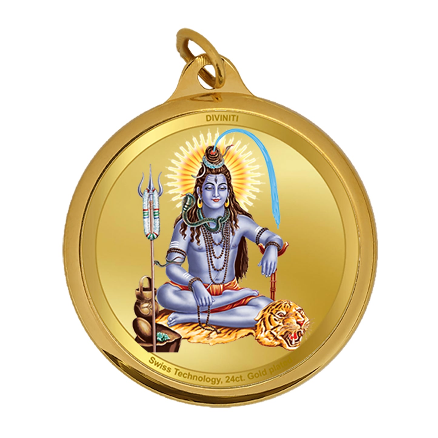 Diviniti 24K Gold Plated Lord Shiva & Om 18MM Double Sided Pendant For Men, Women & Kids