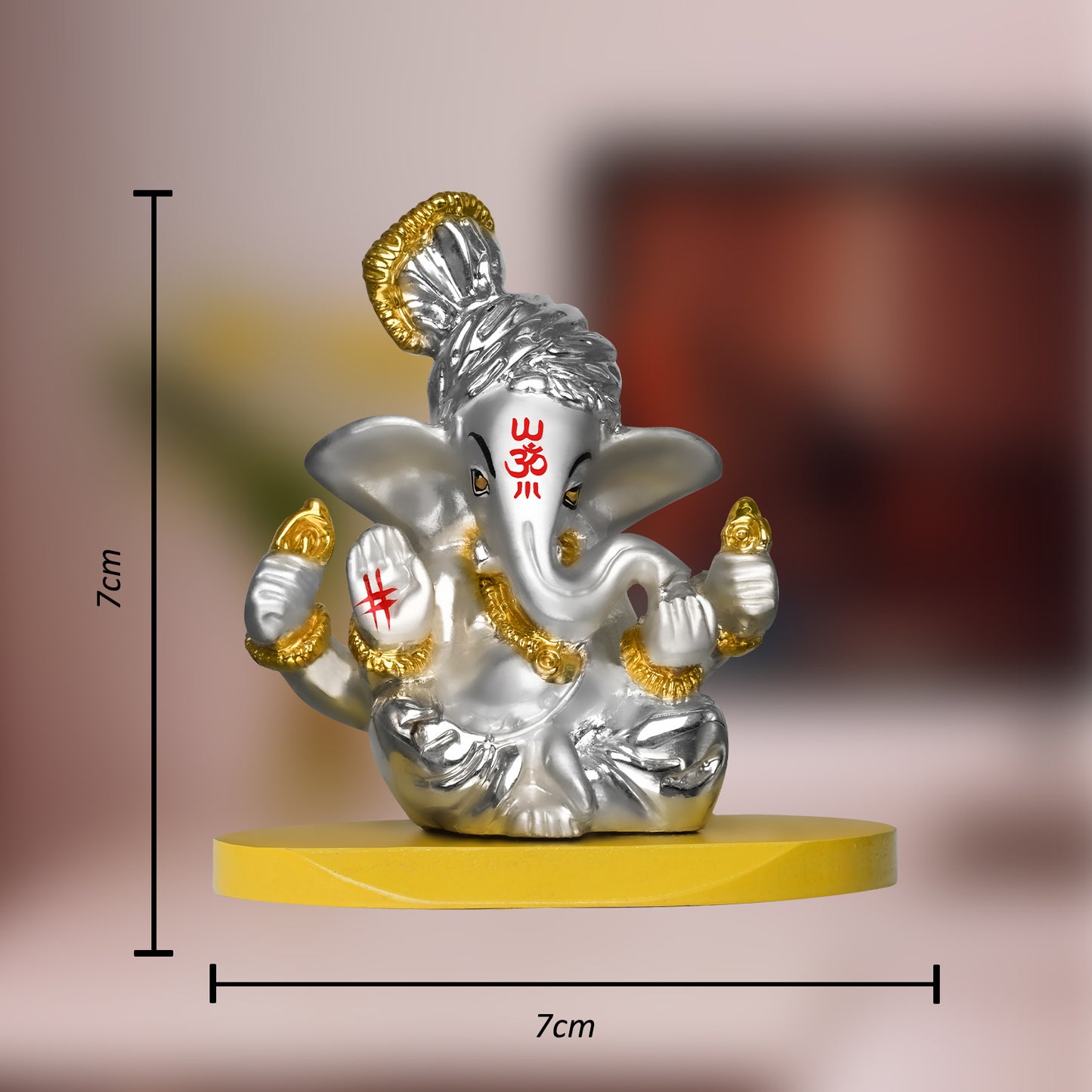 DIVINITI 999 Silver Plated Pagdi Lord Ganesha Elegant Statue Idol For Car Dashboard, Home Decor, Tabletop, Puja Room and Luxury Gift (7x7 CM)