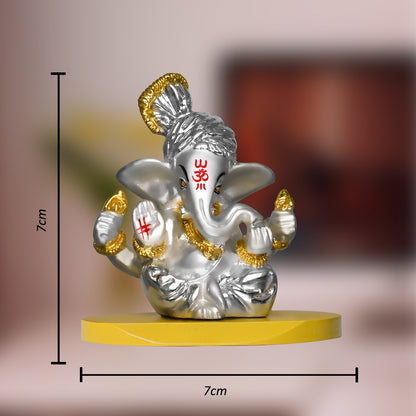 DIVINITI 999 Silver Plated Pagdi Lord Ganesha Elegant Statue Idol For Car Dashboard, Home Decor, Tabletop, Puja Room and Luxury Gift (7x7 CM)