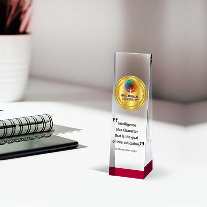 Customized Acrylic Trophy with Matter Printed on 24K Gold Plated Logo For Corporate Gifting