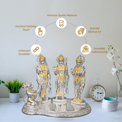 DIVINITI 999 Silver Plated Lord Ram Darbar Idol | Exquisite Divine Statue For Home Decor, Office Table Top, Pooja Room & Gift (19X24CM)