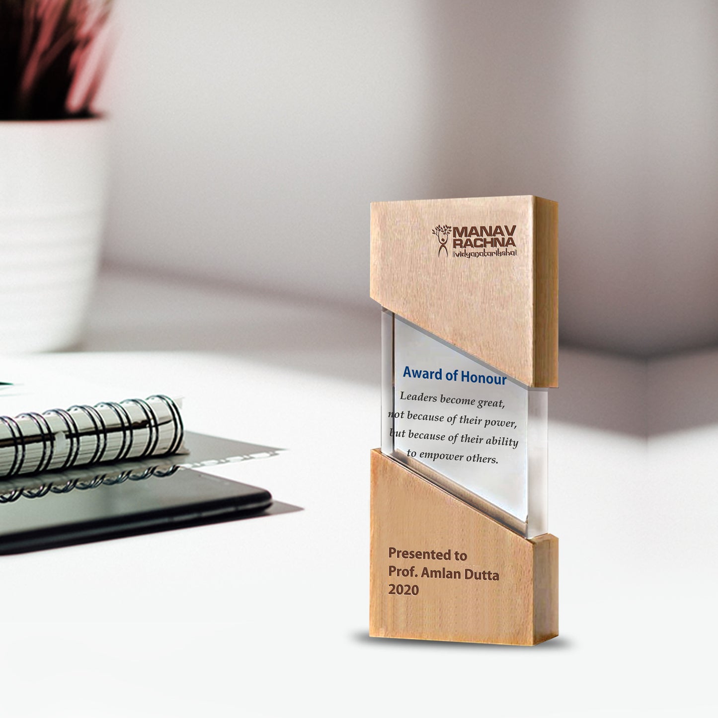 Customized Base Acrylic Trophy with Printed Matter For Corporate Gifting