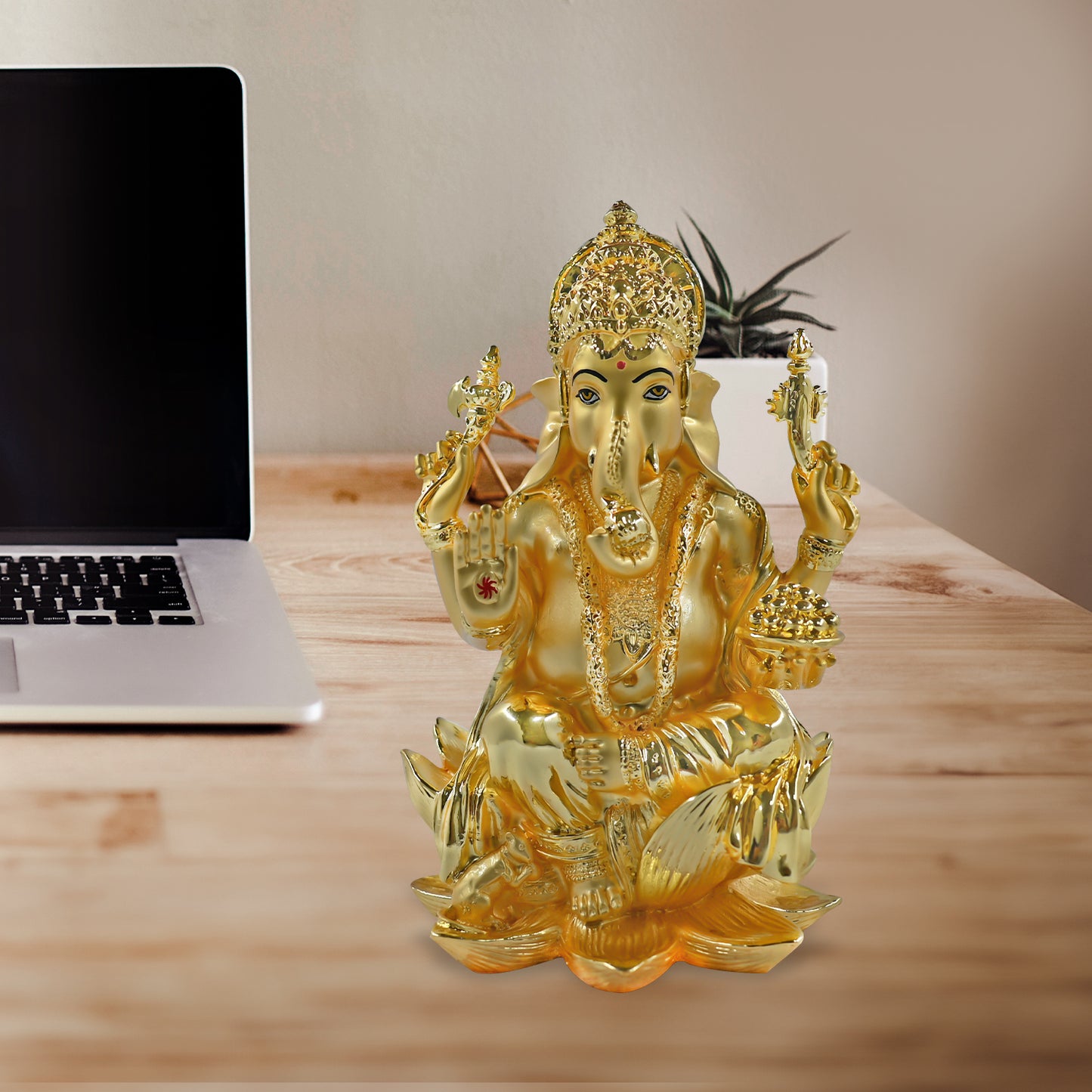 DIVINITI 24K Gold Plated Lord Ganesha Idol | Exquisite Divine Statue for Home Decor, Office, Pooja Room & Gift (18x12 CM)