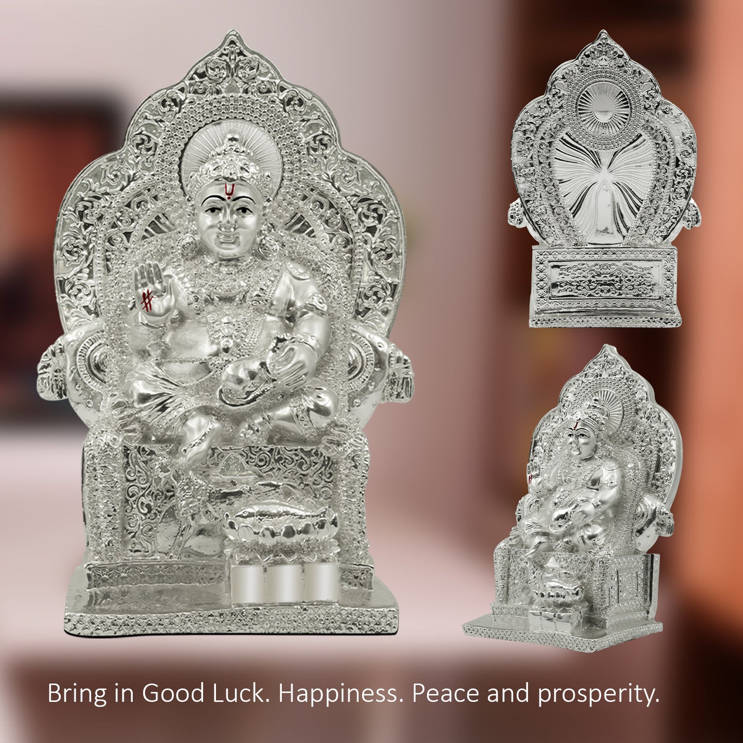 DIVINITI 999 Silver Plated Lord Kuber Statue For Wealth and Good Fortune into Your Life, Spiritual and Decorative Use Idol For Home Decor Showpiece, Office, Luxury Gift (17.5x12 CM)